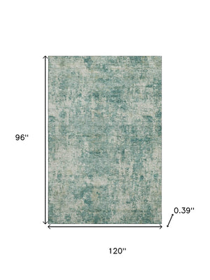 HomeRoots 9' X 12' Teal and Beige Abstract Area Rug - Washable, UV Protected, Stain Resistant for Modern Homes 716796