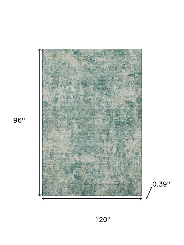 HomeRoots 9' X 12' Teal and Beige Abstract Area Rug - Washable, UV Protected, Stain Resistant for Modern Homes 716796