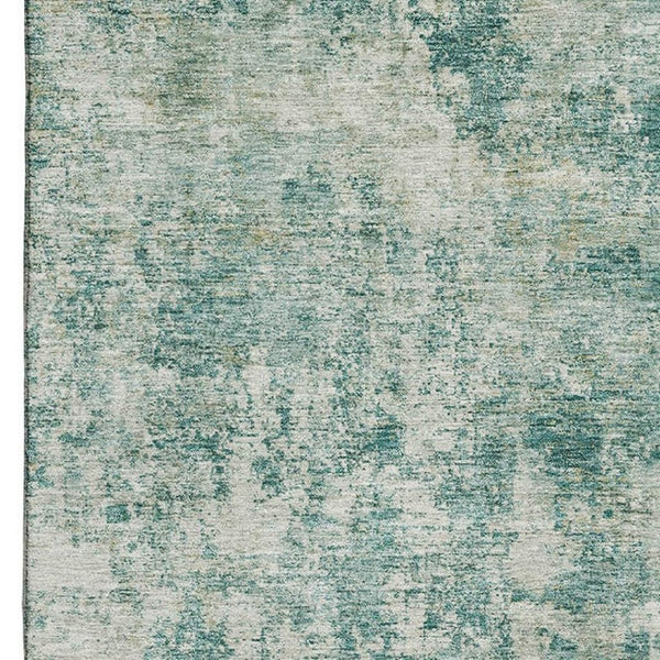 HomeRoots 10' X 14' Teal & Beige Abstract Area Rug – Washable, UV Protected, Stylish for High-Traffic Homes 716797