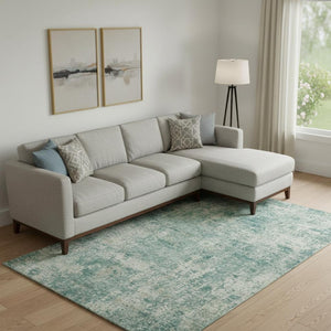 HomeRoots 10' X 14' Teal & Beige Abstract Area Rug – Washable, UV Protected, Stylish for High-Traffic Homes 716797