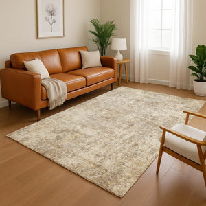 HomeRoots 9' X 12' Taupe And Beige Abstract Area Rug - Washable, UV-Protected, Modern Design for High-Traffic Spaces 716802