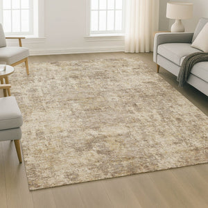 HomeRoots 9' X 12' Taupe And Beige Abstract Area Rug - Washable, UV-Protected, Modern Design for High-Traffic Spaces 716802