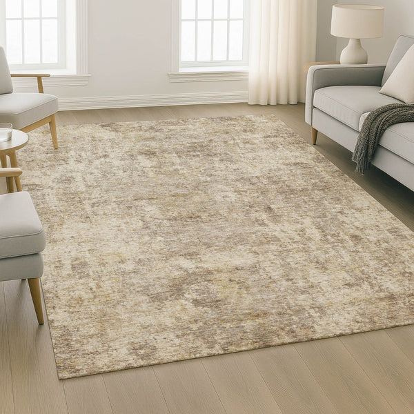 HomeRoots 9' X 12' Taupe And Beige Abstract Area Rug - Washable, UV-Protected, Modern Design for High-Traffic Spaces 716802
