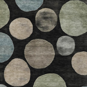 HomeRoots 5' X 8' Washable Black and Taupe Geometric Area Rug with UV Protection for Modern Home Style 716805