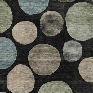 HomeRoots 8' Black And Taupe Geometric Round Rug - Washable, UV-Protected, Durable Design for Busy Homes 716806