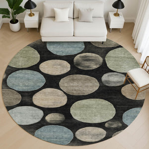 HomeRoots 8' X 10' Stylish Black and Taupe Geometric Area Rug - Washable, UV Protected, Ideal for Families! 716807