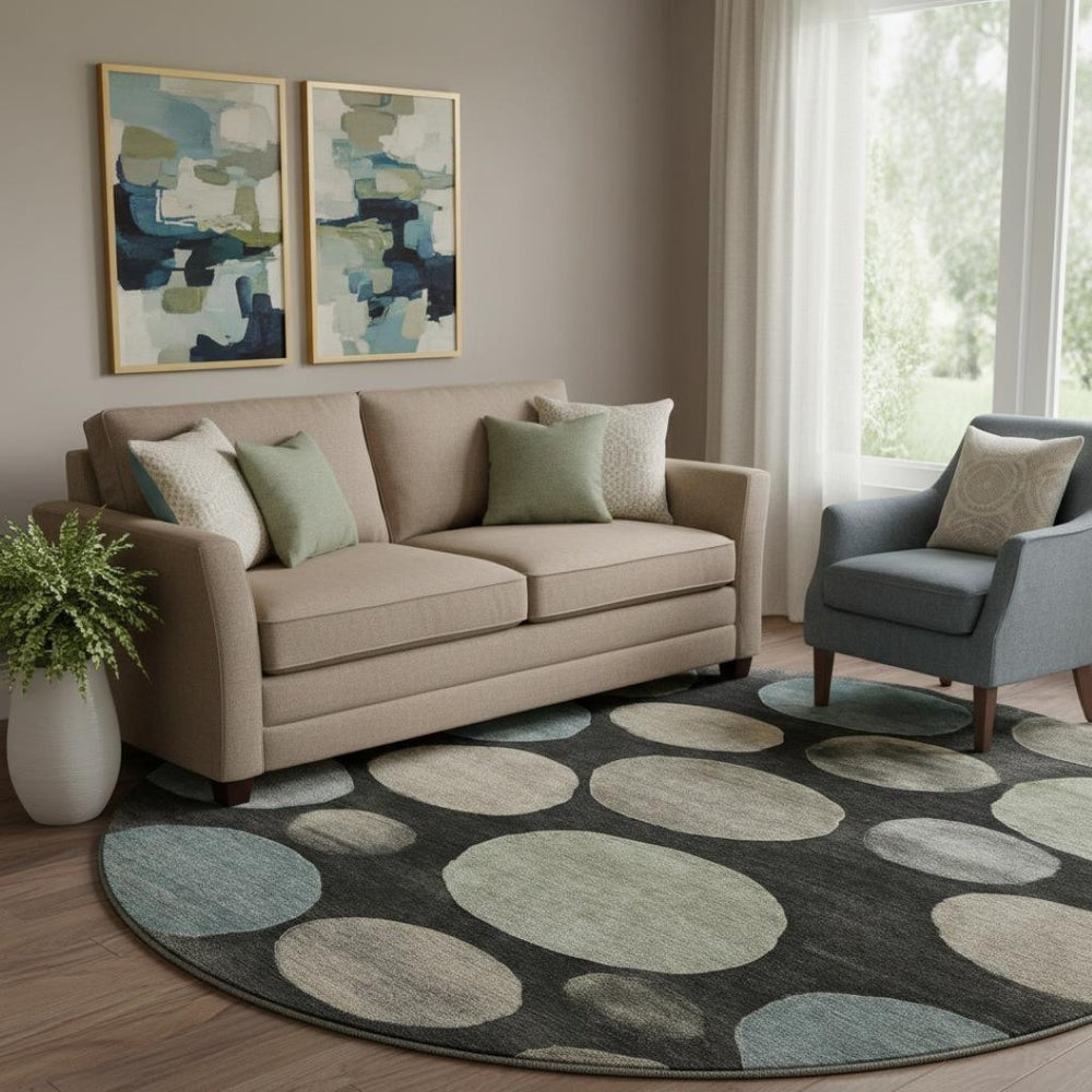 HomeRoots 8' X 10' Stylish Black and Taupe Geometric Area Rug - Washable, UV Protected, Ideal for Families! 716807