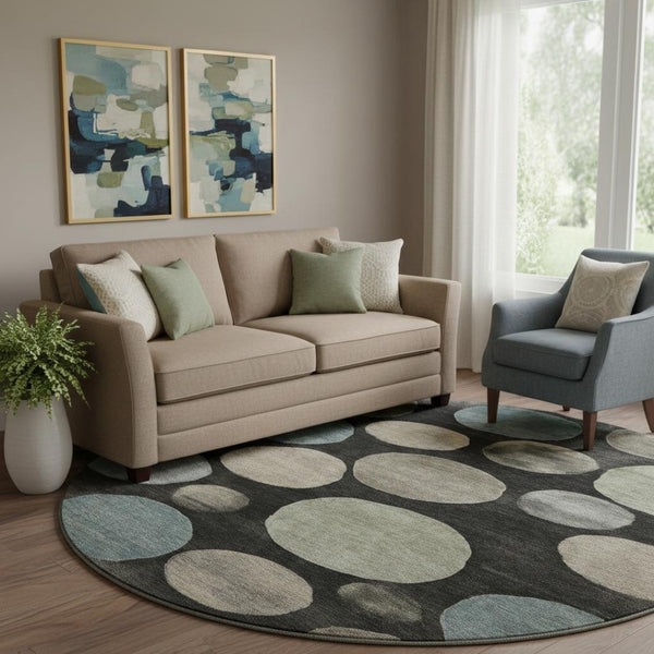 HomeRoots 8' X 10' Stylish Black and Taupe Geometric Area Rug - Washable, UV Protected, Ideal for Families! 716807