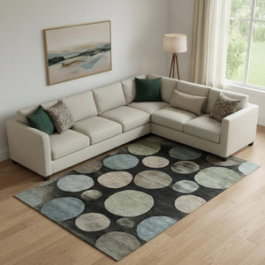 HomeRoots 9' X 12' Black & Taupe Geometric Area Rug - Washable, UV-Protected, Durable for High Traffic Homes 716808