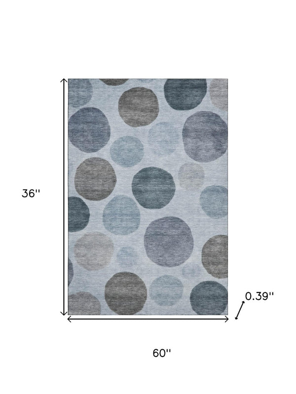 HomeRoots 5' X 8' Modern Blue and Gray Geometric Washable Area Rug with UV Protection for Family-Friendly Spaces 716811
