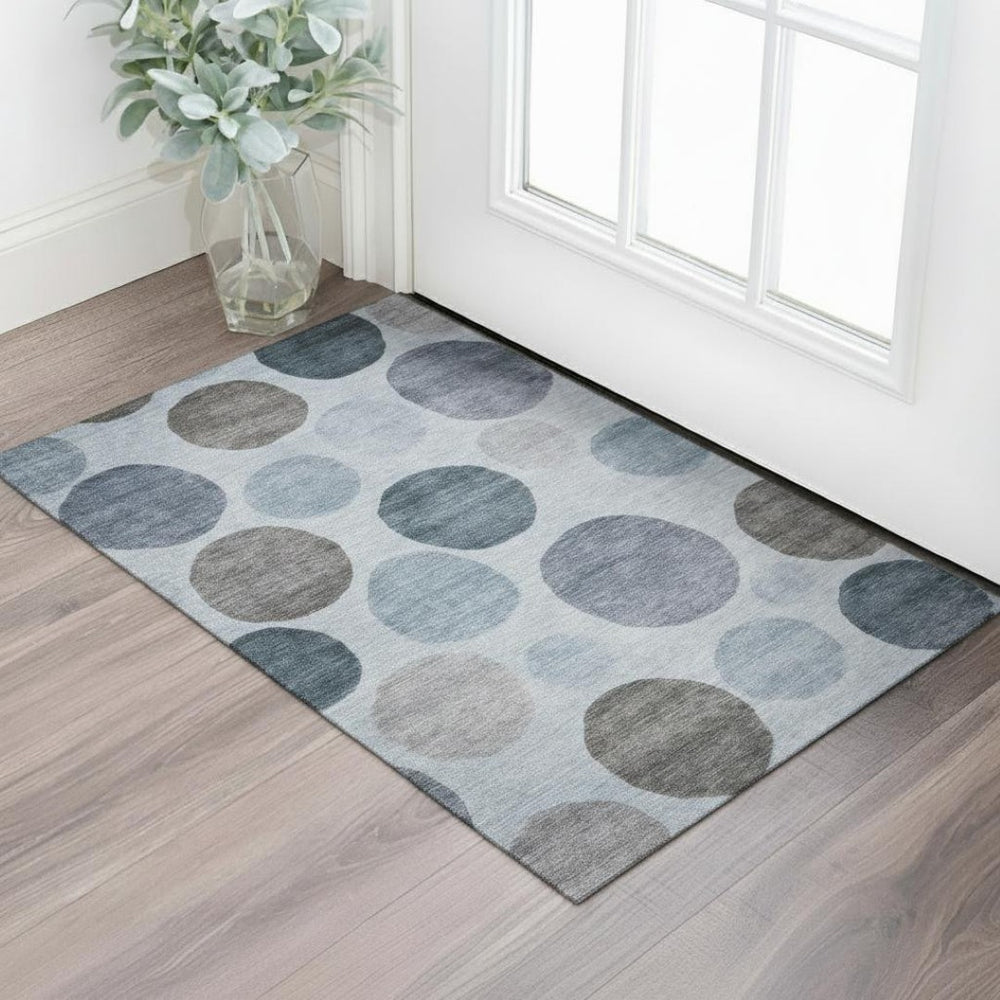 HomeRoots 5' X 8' Modern Blue and Gray Geometric Washable Area Rug with UV Protection for Family-Friendly Spaces 716811
