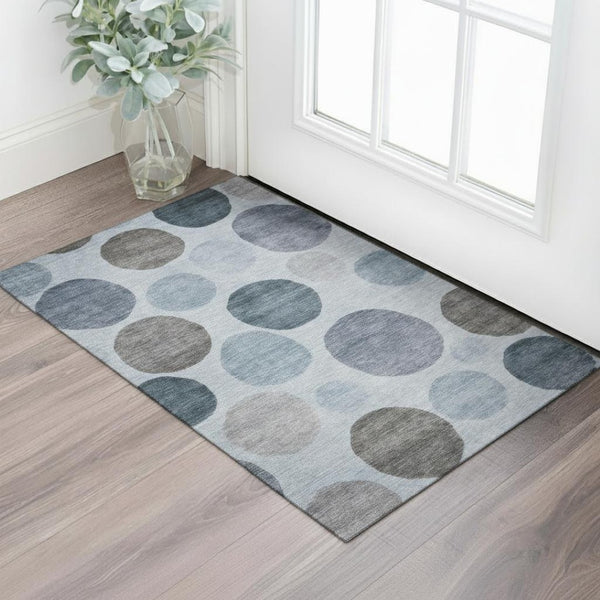 HomeRoots 5' X 8' Modern Blue and Gray Geometric Washable Area Rug with UV Protection for Family-Friendly Spaces 716811