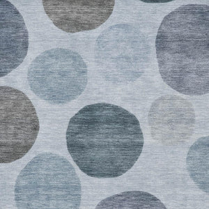 HomeRoots 8' Blue and Gray Geometric Round Rug - Washable, UV Protected, Durable, Ideal for High Traffic Areas 716812