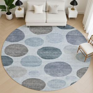 HomeRoots 8' X 10' Geometric Area Rug in Blue & Gray – Washable, Stain-Resistant, UV Protected for Families 716813