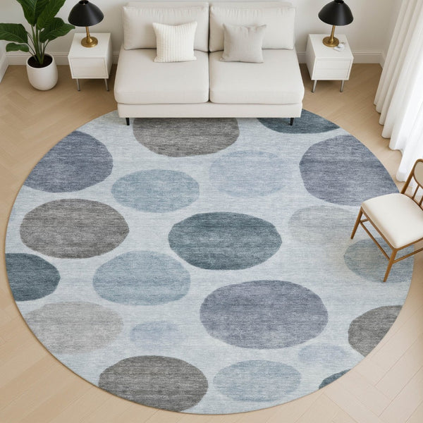 HomeRoots 8' X 10' Geometric Area Rug in Blue & Gray – Washable, Stain-Resistant, UV Protected for Families 716813