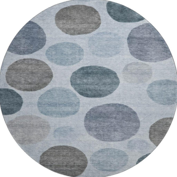 HomeRoots 8' X 10' Geometric Area Rug in Blue & Gray – Washable, Stain-Resistant, UV Protected for Families 716813
