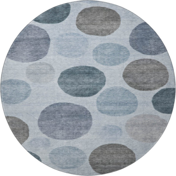 HomeRoots 8' X 10' Geometric Area Rug in Blue & Gray – Washable, Stain-Resistant, UV Protected for Families 716813