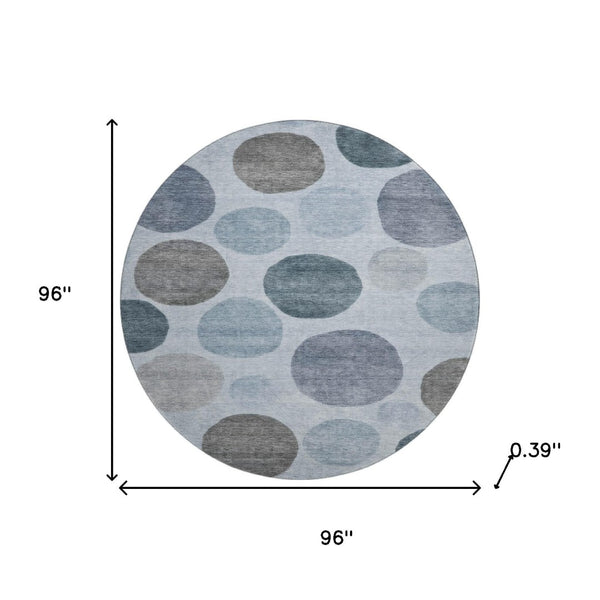 HomeRoots 8' X 10' Geometric Area Rug in Blue & Gray – Washable, Stain-Resistant, UV Protected for Families 716813