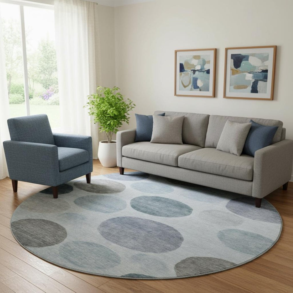 HomeRoots 8' X 10' Geometric Area Rug in Blue & Gray – Washable, Stain-Resistant, UV Protected for Families 716813