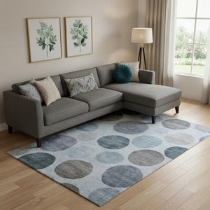 HomeRoots 9' X 12' Blue and Gray Geometric Area Rug - UV Protected, Washable, Modern Style for High Traffic Areas 716814