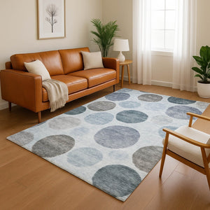 HomeRoots 10' X 14' Blue and Gray Geometric Area Rug - Stylish, Washable, UV-Protected for Modern Living Spaces 716815