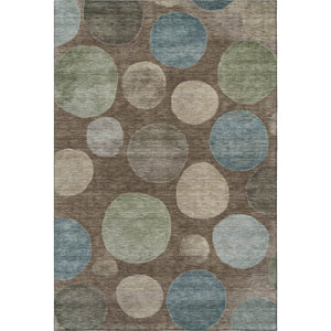 HomeRoots 5' Chocolate and Teal Geometric Area Rug - Washable, UV Resistant, Durable, Stylish for Every Home 716817