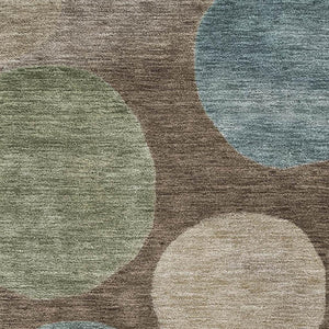 HomeRoots 5' Chocolate and Teal Geometric Area Rug - Washable, UV Resistant, Durable, Stylish for Every Home 716817