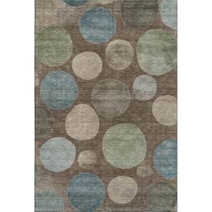 HomeRoots 8' Chocolate and Teal Geometric Washable Round Rug - Stylish, Durable, UV Protection for Any Space! 716818