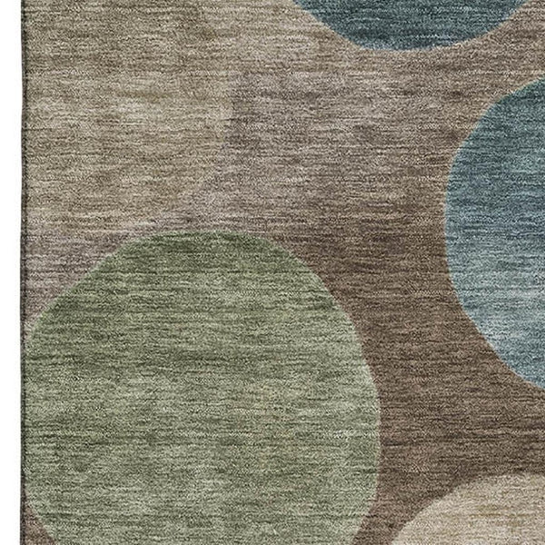 HomeRoots 8' Chocolate and Teal Geometric Washable Round Rug - Stylish, Durable, UV Protection for Any Space! 716818