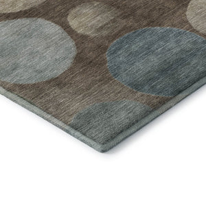 HomeRoots 8' Chocolate and Teal Geometric Washable Round Rug - Stylish, Durable, UV Protection for Any Space! 716818