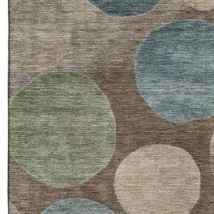 HomeRoots 8' Chocolate and Teal Geometric Washable Round Rug - Stylish, Durable, UV Protection for Any Space! 716818