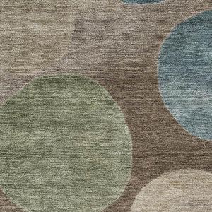 HomeRoots 8' Chocolate and Teal Geometric Washable Round Rug - Stylish, Durable, UV Protection for Any Space! 716818