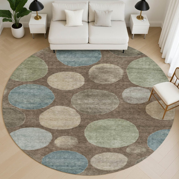 HomeRoots 8' X 10' Chocolate & Teal Geometric Area Rug - Washable, UV Protected, Durable & Stylish for Any Space 716819