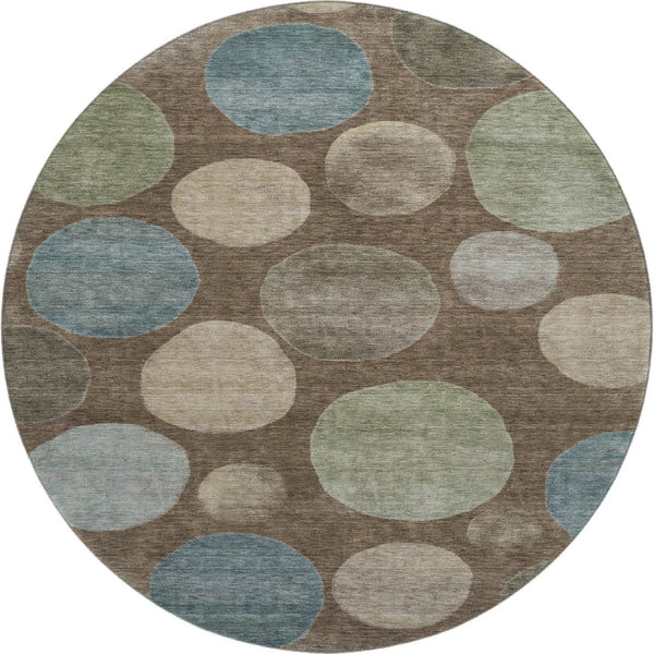 HomeRoots 8' X 10' Chocolate & Teal Geometric Area Rug - Washable, UV Protected, Durable & Stylish for Any Space 716819