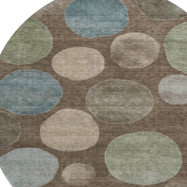 HomeRoots 8' X 10' Chocolate & Teal Geometric Area Rug - Washable, UV Protected, Durable & Stylish for Any Space 716819