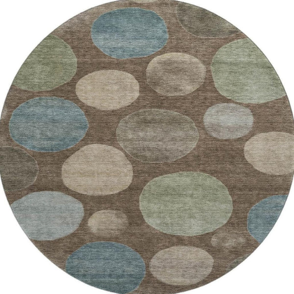HomeRoots 8' X 10' Chocolate & Teal Geometric Area Rug - Washable, UV Protected, Durable & Stylish for Any Space 716819