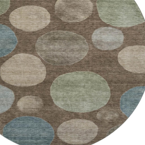 HomeRoots 8' X 10' Chocolate & Teal Geometric Area Rug - Washable, UV Protected, Durable & Stylish for Any Space 716819