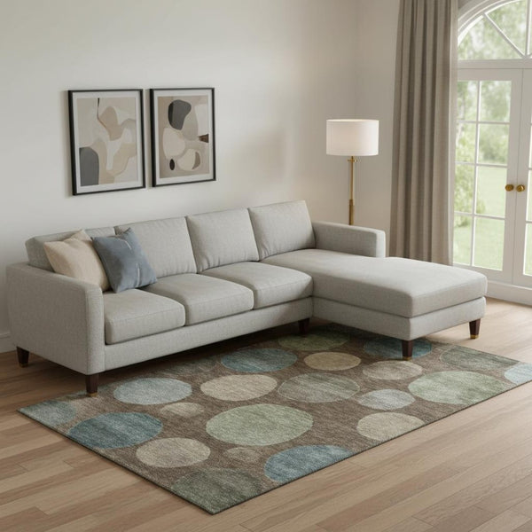 HomeRoots 10' Geometric Chocolate and Teal Area Rug - UV Protected, Washable, Stylish & Durable for Family Spaces 716821
