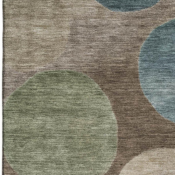 HomeRoots 10' Geometric Chocolate and Teal Area Rug - UV Protected, Washable, Stylish & Durable for Family Spaces 716821