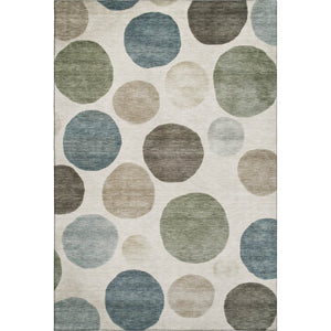 HomeRoots 8' Ivory and Teal Geometric Washable Round Rug - UV Protected, Stain Resistant, Perfect for Homes 716824
