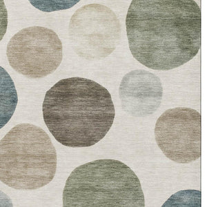 HomeRoots 8' Ivory and Teal Geometric Washable Round Rug - UV Protected, Stain Resistant, Perfect for Homes 716824