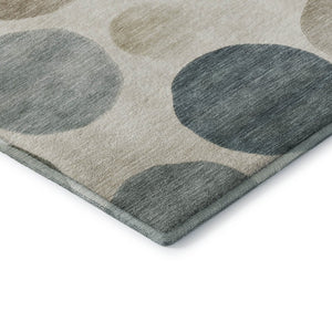 HomeRoots 8' Ivory and Teal Geometric Washable Round Rug - UV Protected, Stain Resistant, Perfect for Homes 716824