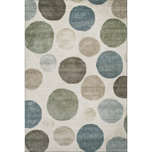 HomeRoots 8' Ivory and Teal Geometric Washable Round Rug - UV Protected, Stain Resistant, Perfect for Homes 716824