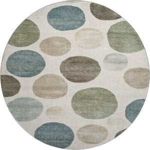 HomeRoots 8' X 10' Ivory and Teal Geometric Area Rug - Washable, UV-Protected, Stylish for High-Traffic Homes 716825