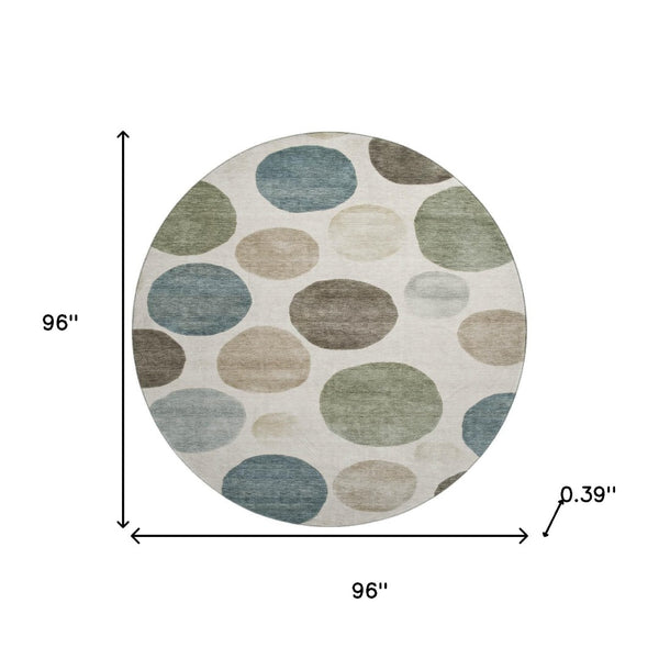 HomeRoots 8' X 10' Ivory and Teal Geometric Area Rug - Washable, UV-Protected, Stylish for High-Traffic Homes 716825