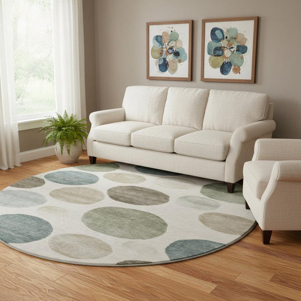 HomeRoots 8' X 10' Ivory and Teal Geometric Area Rug - Washable, UV-Protected, Stylish for High-Traffic Homes 716825