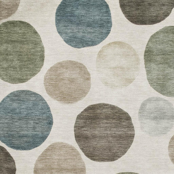 HomeRoots 9' X 12' Ivory and Teal Geometric Area Rug - Washable, UV-Protected, Ideal for Family Spaces! 716826