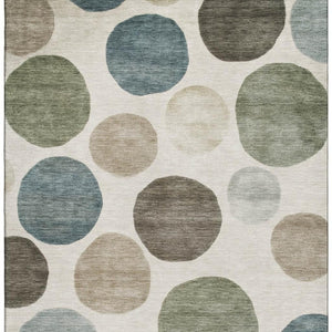 HomeRoots 10' X 14' Ivory & Teal Geometric Area Rug – Washable, UV-Protected, Stain-Resistant & Soft for Homes 716827