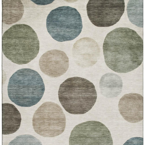 HomeRoots 10' X 14' Ivory & Teal Geometric Area Rug – Washable, UV-Protected, Stain-Resistant & Soft for Homes 716827