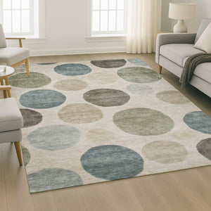 HomeRoots 5' X 8' Khaki & Teal Geometric Area Rug – Washable, UV-Protected, Durable for Kids & Pets! 716829